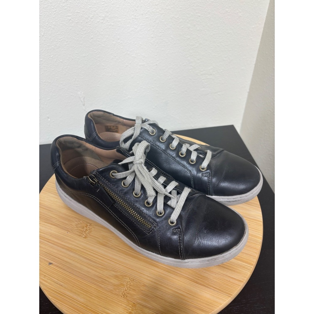 Clarks Nalle Lace Leather Sneakers Black Womens 11 Zip Up Comfort Casual Shoes